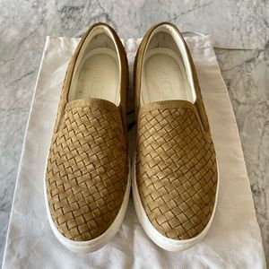 M. Gemi Woven Leather Slip-On Sneakers in Tan with White Soles